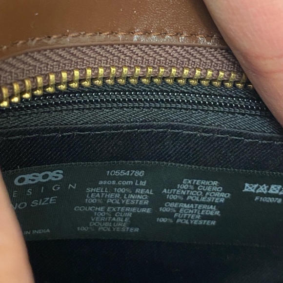 ASOS Leather 90s shoulder Bag Handbag Purse Rectangle Chocolate Brown Gold NWT - Picture 11 of 16